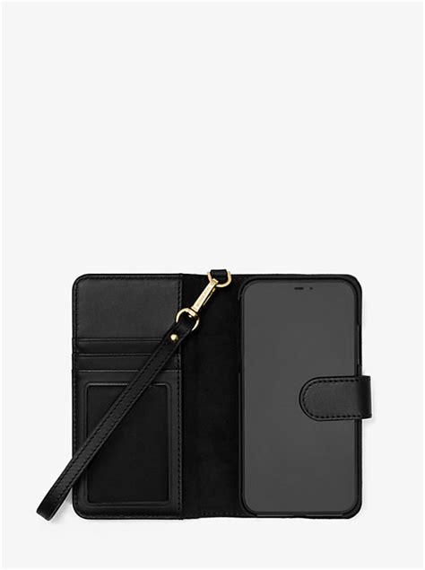 Saffiano Leather Wristlet Folio Case for iPhone XR 